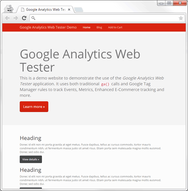 Google Analytics Web Tester Browser Preview